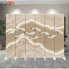Vách ngăn bình phong hoạ tiết huơu phú quý  khung gỗ bọc vải canvas-Tranhviet247