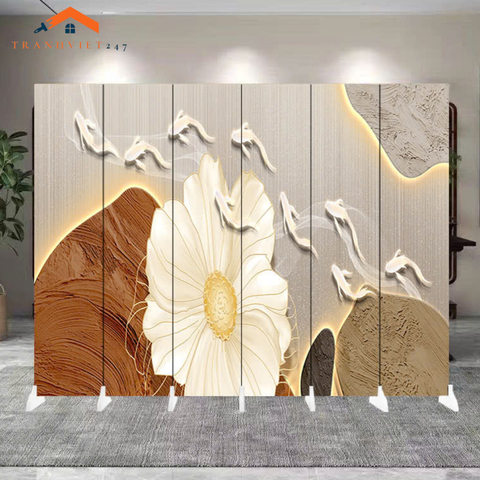 Vách ngăn bình phong hoạ tiết huơu phú quý  khung gỗ bọc vải canvas-Tranhviet247