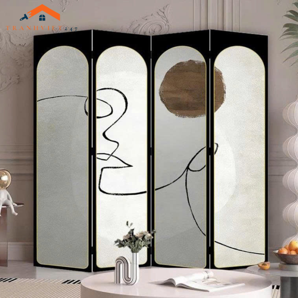 Bộ 4tấm vách ngăn bình phong hoạ tiết bắt mắt in  2 mặt khung gỗ bọc vải canvas - Tranhviet247
