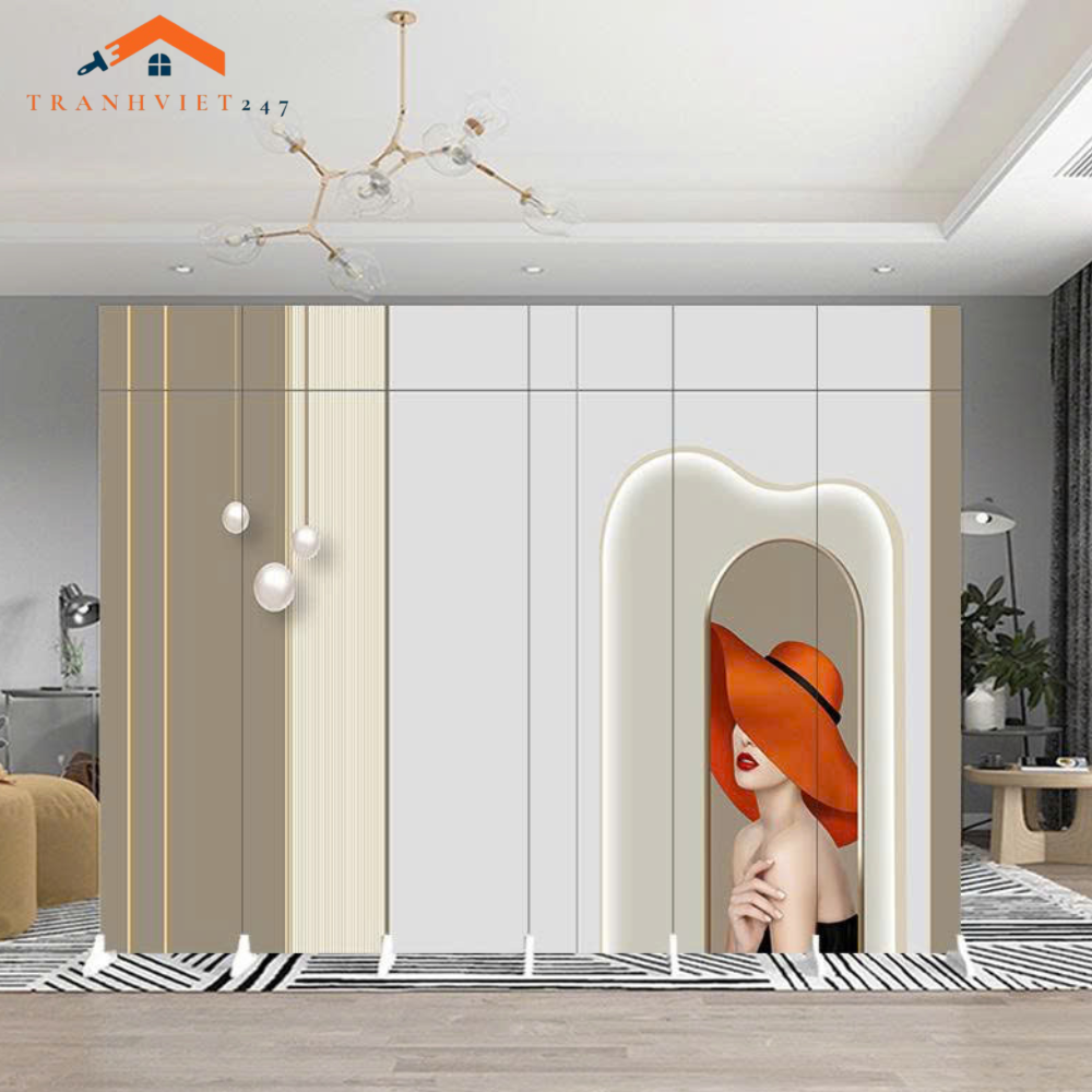 Bộ 6tấm vách ngăn bình phong dành cho phòng livetream, spa, studio khung gỗ bọc vải canvas- Tranhviet247