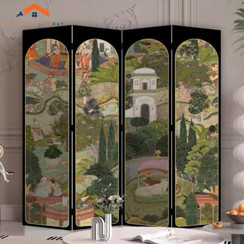 Bộ 4tấm vách ngăn bình phong hoạ tiết bắt mắt in  2 mặt khung gỗ bọc vải canvas - Tranhviet247