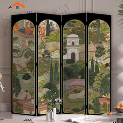 Bộ 4tấm vách ngăn bình phong hoạ tiết bắt mắt in  2 mặt khung gỗ bọc vải canvas - Tranhviet247