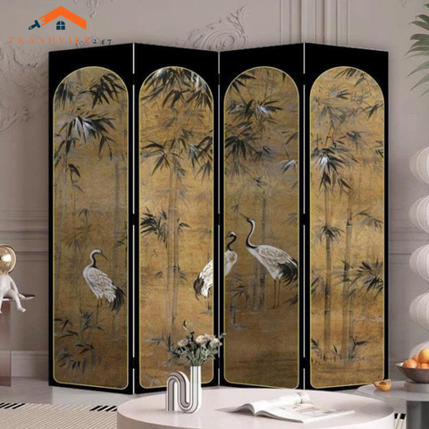 Bộ 4tấm vách ngăn bình phong hoạ tiết bắt mắt in  2 mặt khung gỗ bọc vải canvas - Tranhviet247