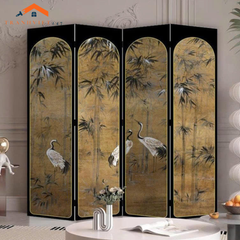Bộ 4tấm vách ngăn bình phong hoạ tiết bắt mắt in  2 mặt khung gỗ bọc vải canvas - Tranhviet247