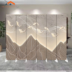 Vách ngăn bình phong hoạ tiết huơu phú quý  khung gỗ bọc vải canvas-Tranhviet247