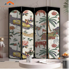 Bộ 4tấm vách ngăn bình phong hoạ tiết bắt mắt in  2 mặt khung gỗ bọc vải canvas - Tranhviet247