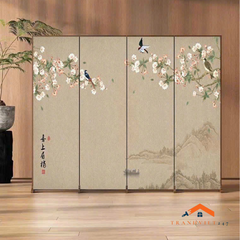 Bộ 4 tấm vách ngăn bình phong hoạ tiết hoa và chim in 2mặt -Tranhviet247