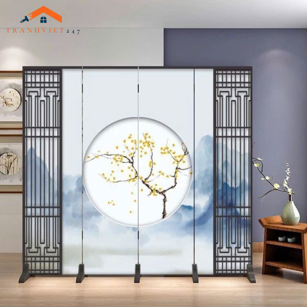 Bộ 4 tấm vách ngăn hoạ tiết đương đại in 2 mặt sắc nét -Tranhviet