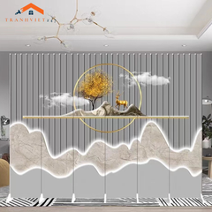 Vách ngăn bình phong hoạ tiết huơu phú quý  khung gỗ bọc vải canvas-Tranhviet247