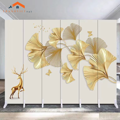 Vách ngăn bình phong hoạ tiết huơu phú quý  khung gỗ bọc vải canvas-Tranhviet247