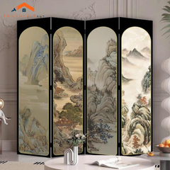 Bộ 4tấm vách ngăn bình phong hoạ tiết bắt mắt in  2 mặt khung gỗ bọc vải canvas - Tranhviet247