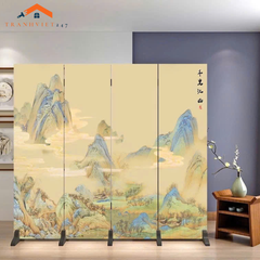 Bộ 4 tấm vách ngăn bình phong hoạ tiết hoa và chim in 2mặt -Tranhviet247