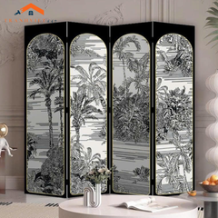 Bộ 4tấm vách ngăn bình phong hoạ tiết bắt mắt in  2 mặt khung gỗ bọc vải canvas - Tranhviet247