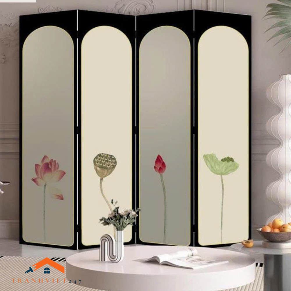Bộ 4tấm vách ngăn bình phong hoạ tiết bắt mắt in  2 mặt khung gỗ bọc vải canvas - Tranhviet247