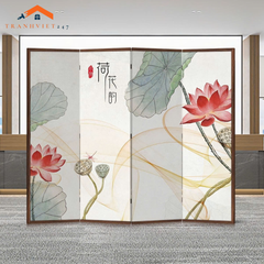 Bộ 4 tấm vách ngăn bình phong hoạ tiết hoa và chim in 2mặt -Tranhviet247