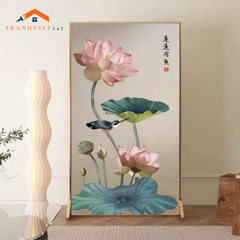 Vách ngăn bình phong đơn hoạ tiết sen 2 mặt tinh tế phù hợp nhiều không gian - Tranhviet247