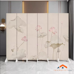 Bộ 6tấm vách ngăn bình phong hoạ tiết hoa sen  2mặt khung gỗ bọc vải canvas dày dặn- Tranhviet247