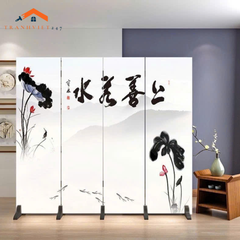 Bộ 4 tấm vách ngăn bình phong hoạ tiết hoa và chim in 2mặt -Tranhviet247