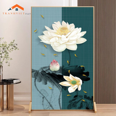 Vách ngăn bình phong đơn hoạ tiết sen 2 mặt tinh tế phù hợp nhiều không gian - Tranhviet247
