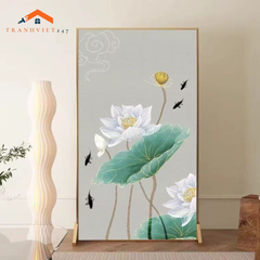 Vách ngăn bình phong đơn hoạ tiết sen 2 mặt tinh tế phù hợp nhiều không gian - Tranhviet247