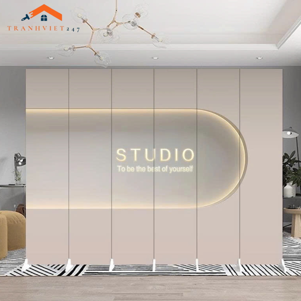 Bộ 6tấm vách ngăn bình phong dành cho phòng livetream, spa, studio khung gỗ bọc vải canvas- Tranhviet247