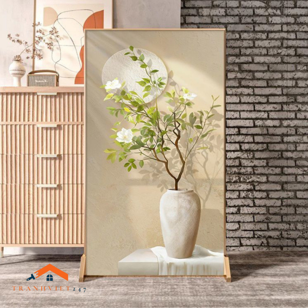 Vách ngăn bình phong đơn hoạ tiết sen 2 mặt tinh tế phù hợp nhiều không gian - Tranhviet247
