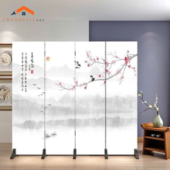 Bộ 4 tấm vách ngăn bình phong hoạ tiết hoa và chim in 2mặt -Tranhviet247