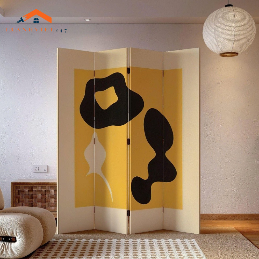 Bộ 4 tấm vách ngăn hoạ tiết đương đại in 2 mặt sắc nét -Tranhviet
