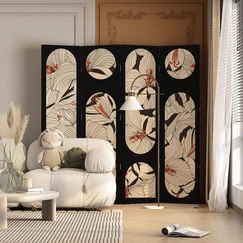 Vách Ngăn Trang Trí Nghệ Thuật Hoa Lá Trừu Tượng Màu Đen Be – Mẫu Hiện Đại Sang Trọng