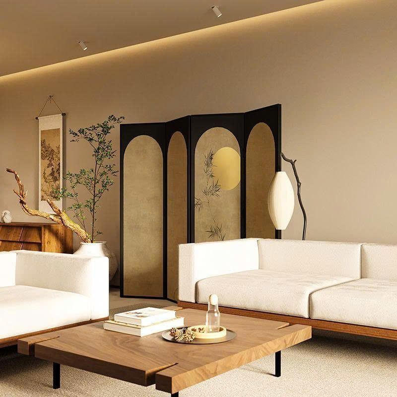 Vách Ngăn Trang Trí Nghệ Thuật Hoa Lá Trừu Tượng Màu Đen Be – Mẫu Hiện Đại Sang Trọng