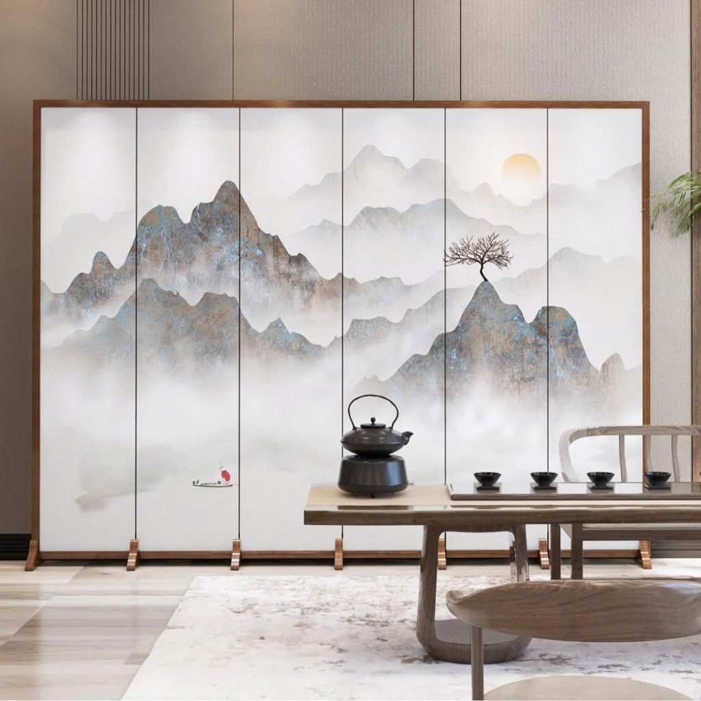 Vách Ngăn Trang Trí Phong Cảnh Sơn Thủy Hữu Tình Cao Cấp – Tranh Nghệ Thuật Trung Hoa Sang Trọng