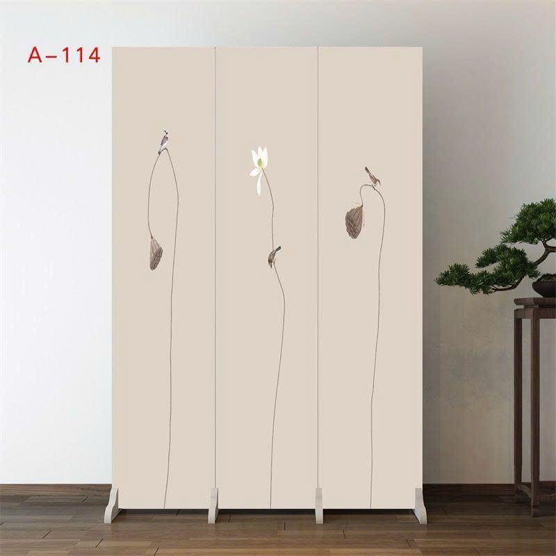 Vách Ngăn Vải Gấp Gọn Hoa Sen Trắng Hồng Trang Trí Phòng Ngủ – Mẫu A111 Sang Trọng, Thanh Lịch