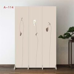 Vách Ngăn Vải Gấp Gọn Hoa Sen Trắng Hồng Trang Trí Phòng Ngủ – Mẫu A111 Sang Trọng, Thanh Lịch