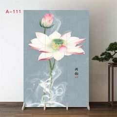 Vách Ngăn Vải Gấp Gọn Hoa Sen Trắng Hồng Trang Trí Phòng Ngủ – Mẫu A111 Sang Trọng, Thanh Lịch