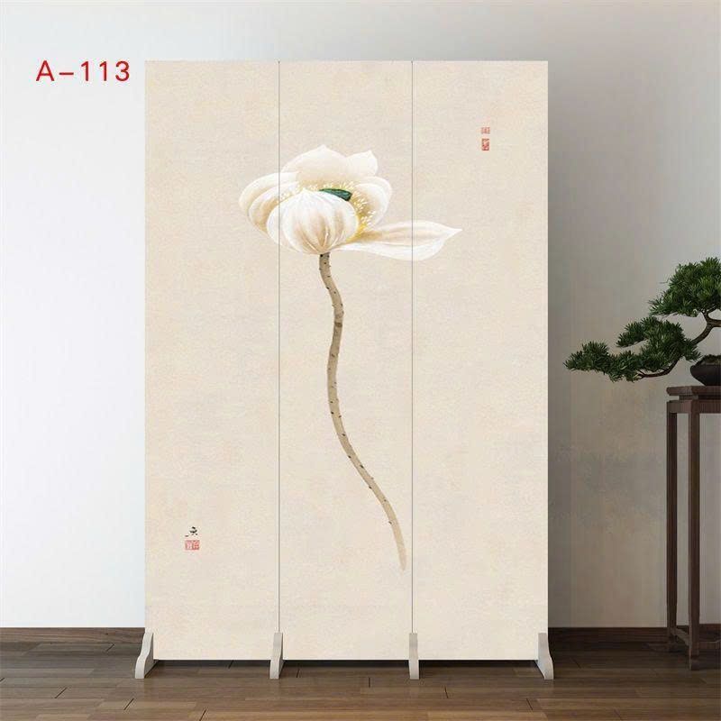 Vách Ngăn Vải Gấp Gọn Hoa Sen Trắng Hồng Trang Trí Phòng Ngủ – Mẫu A111 Sang Trọng, Thanh Lịch