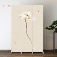 Vách Ngăn Vải Gấp Gọn Hoa Sen Trắng Hồng Trang Trí Phòng Ngủ – Mẫu A111 Sang Trọng, Thanh Lịch