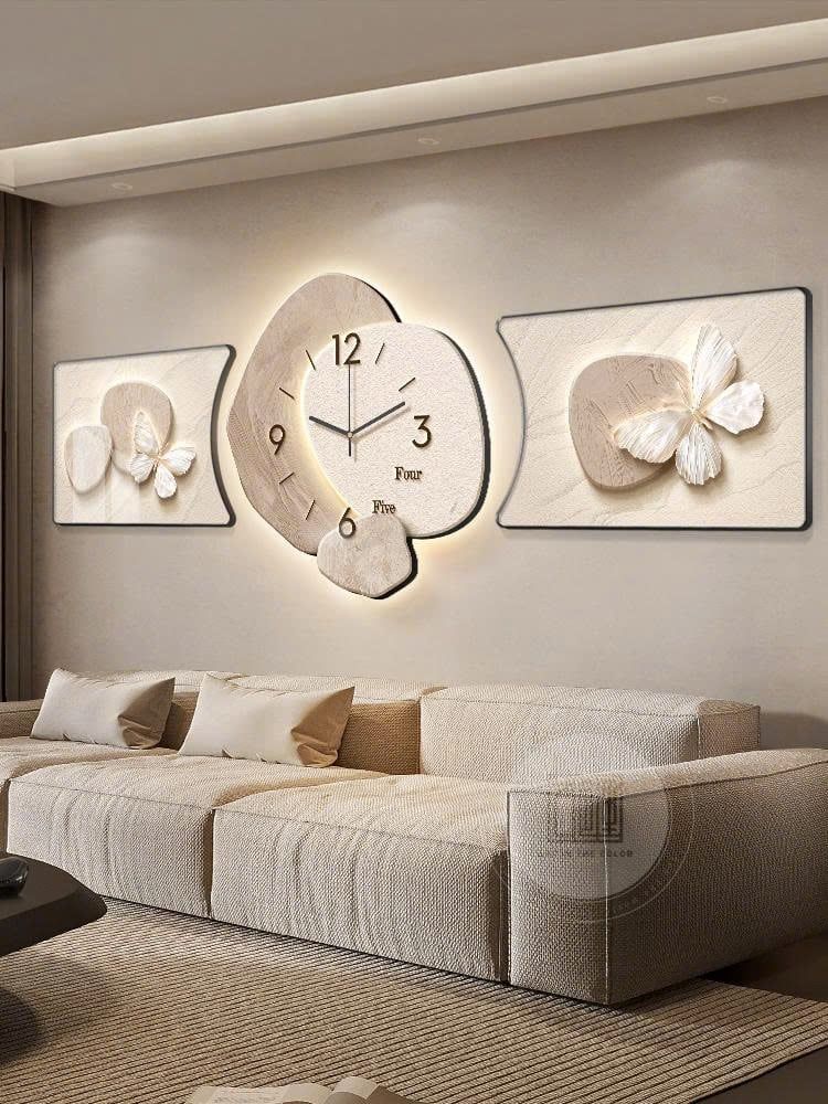Bộ Tranh Đồng Hồ LED Treo Tường Tối Giản Hiện Đại – Trang Trí Phòng Khách Chung Cư