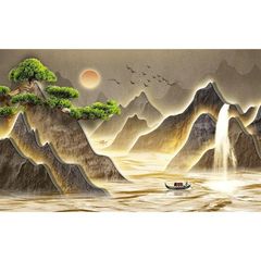 Tranh Dán Tường 3D Sơn Thủy Hữu Tình – Trang Trí Phòng Khách Hiện Đại