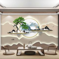 Tranh Dán Tường 3D Sơn Thủy Hữu Tình – Trang Trí Phòng Khách Hiện Đại