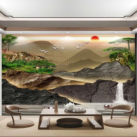 Tranh Dán Tường 3D Sơn Thủy Hữu Tình – Trang Trí Phòng Khách Hiện Đại