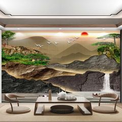 Tranh Dán Tường 3D Sơn Thủy Hữu Tình – Trang Trí Phòng Khách Hiện Đại