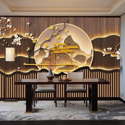 Tranh Dán Tường Sơn Thủy Tùng Nghênh Phúc – Tranh Trang Trí Phòng Khách Phong Cách Á Đông Hiện Đại