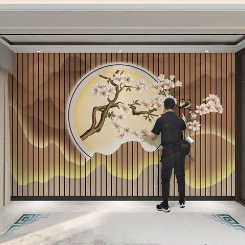Tranh Dán Tường Hoa Mộc Lan Nghệ Thuật – Tranh Trang Trí Phòng Khách Phong Cách Á Đông Hiện Đại