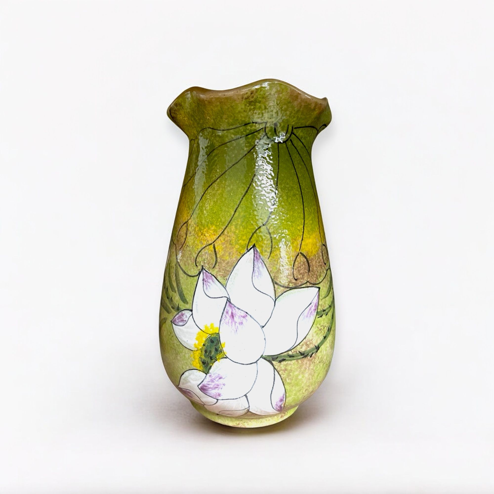  Bình men màu vẽ hoa dáng trụ miệng loe hoa - H24 