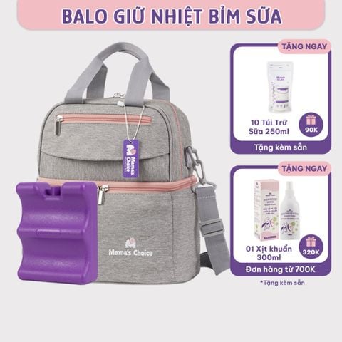Balo Bỉm Sữa Giữ Nhiệt Mama’s Choice Đa Năng, Giữ Nhiệt Bình Sữa, Đựng Đồ Cho Mẹ Bé, Thiết Kế 2 Tầng, Chất Liệu Cao Cấp