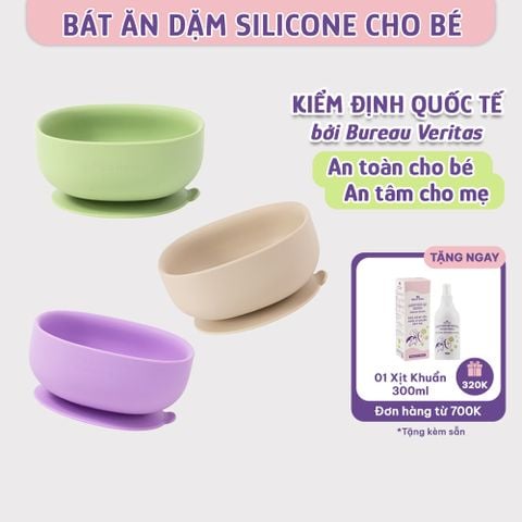 Bát Ăn Dặm Silicone Mama's Choice Cao Cấp, Đế Hít Chống Trượt Đổ Giúp Bé Ăn Dặm Dễ Dàng, Kiểm Định An Toàn Quốc Tế