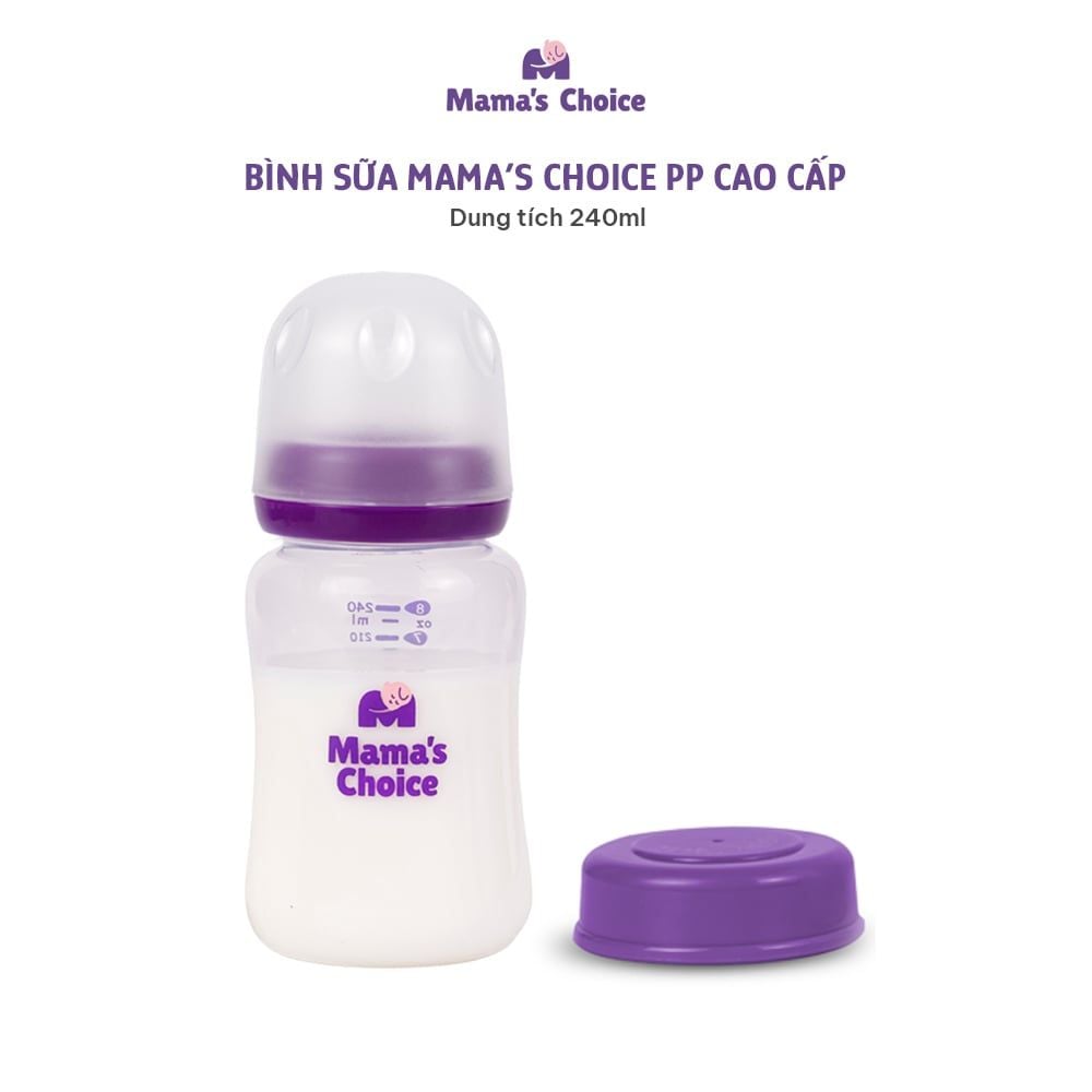 Bình Sữa Cổ Rộng PP Mama’s Choice 180ml 240ml, Núm Ti Siêu Mềm Mô Phỏng Núm Ti Mẹ, Kết Hợp Van Chống Sặc An Toàn