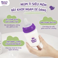 Bình Sữa Cổ Rộng PP Mama’s Choice 180ml 240ml, Núm Ti Siêu Mềm Mô Phỏng Núm Ti Mẹ, Kết Hợp Van Chống Sặc An Toàn