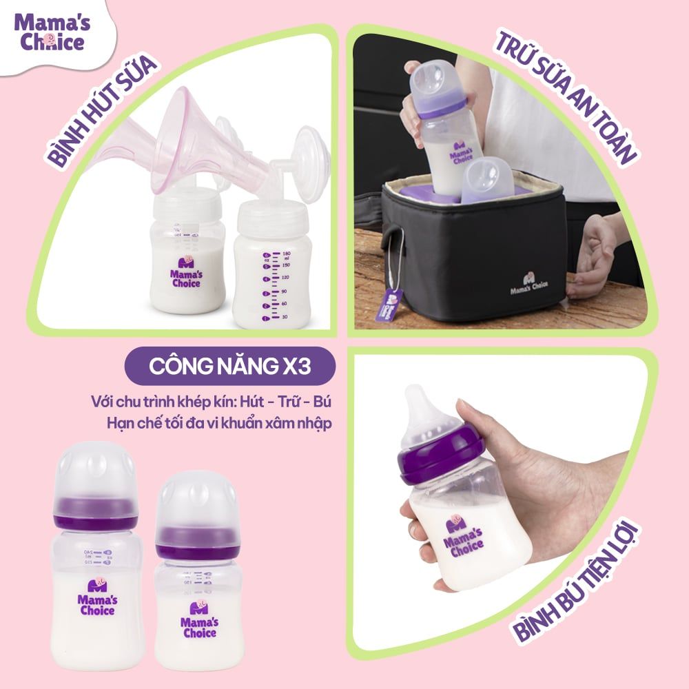 Bình Sữa Cổ Rộng PP Mama’s Choice 180ml 240ml, Núm Ti Siêu Mềm Mô Phỏng Núm Ti Mẹ, Kết Hợp Van Chống Sặc An Toàn