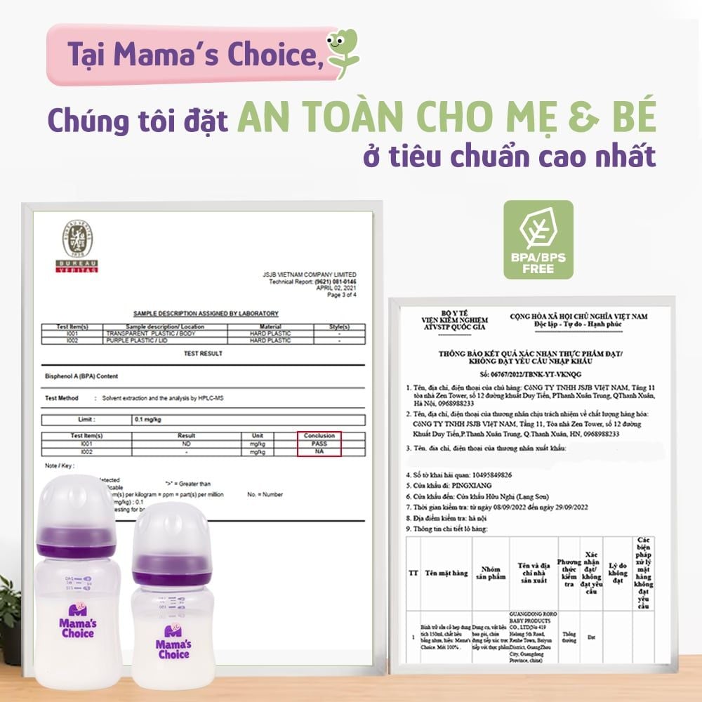 Bình Sữa Cổ Rộng PP Mama’s Choice 180ml 240ml, Núm Ti Siêu Mềm Mô Phỏng Núm Ti Mẹ, Kết Hợp Van Chống Sặc An Toàn